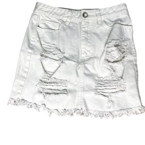 Forever 21 Skirt Womens White High Rise Distressed  Zip Front Denim Size Small